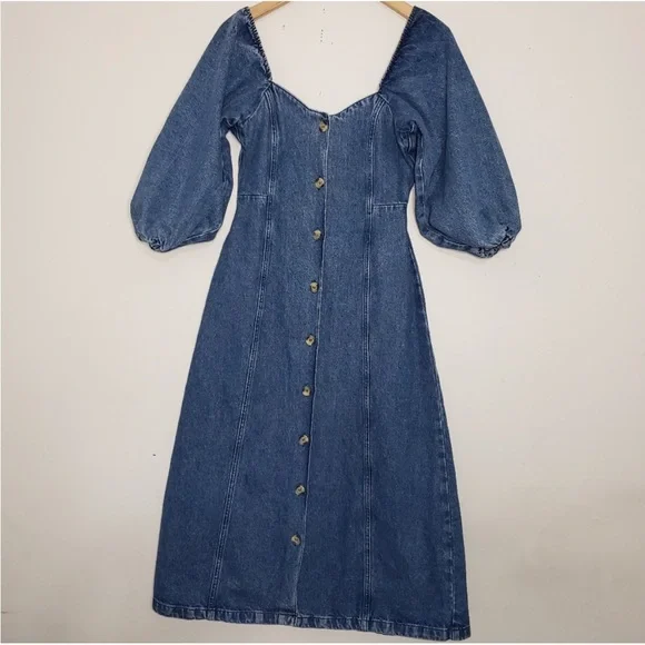 Denim Blue Button-Down Midi Dress - Picture 2 of 8